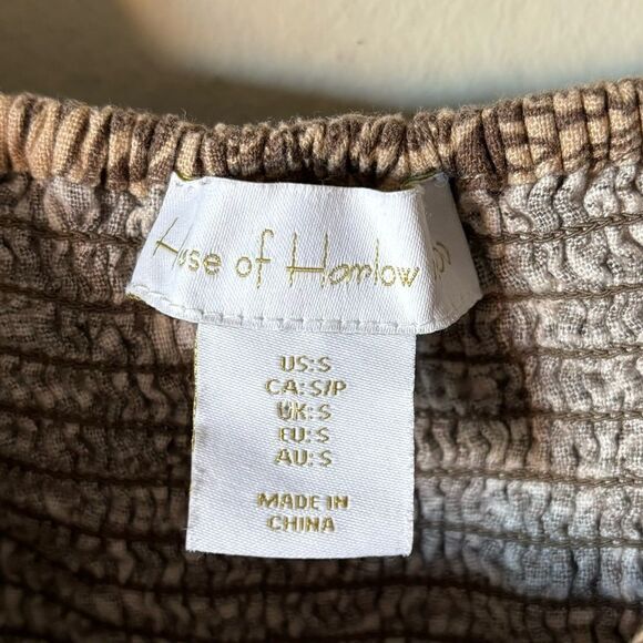 House of Harlow Mini Brown Dress Print Linen Puff Sleeve  Babydoll Size S - Picture 10 of 11